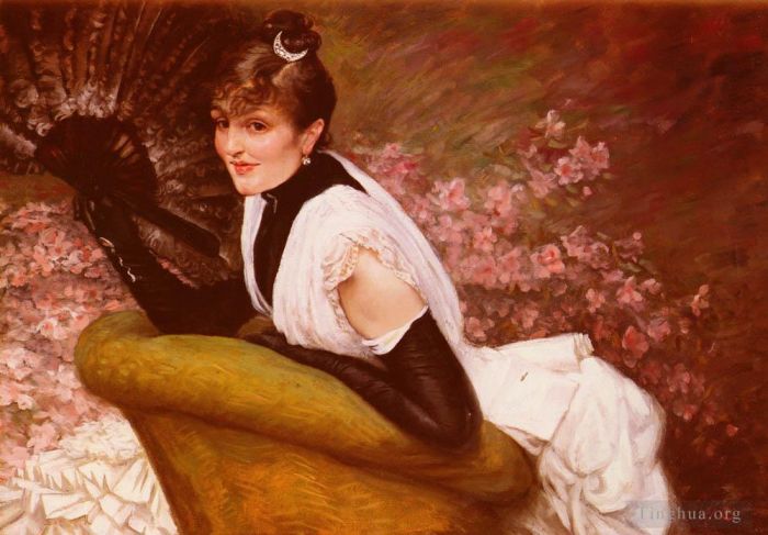 James Tissot Oil Painting - Portrait De Femme A LEventail