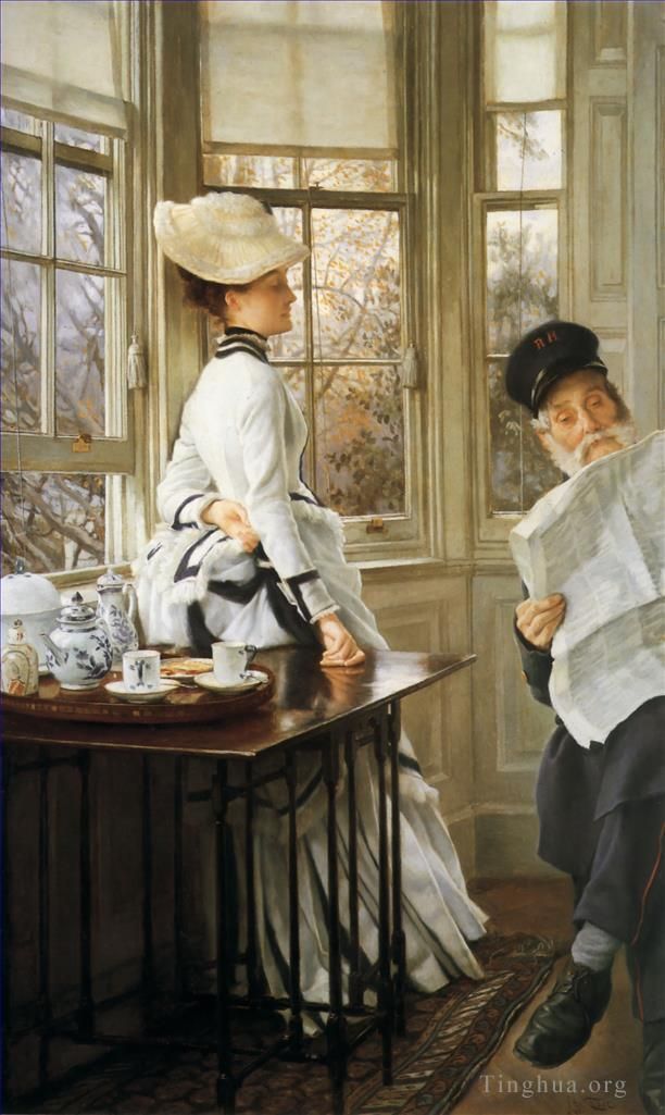 James Tissot Oil Painting - Reading the News