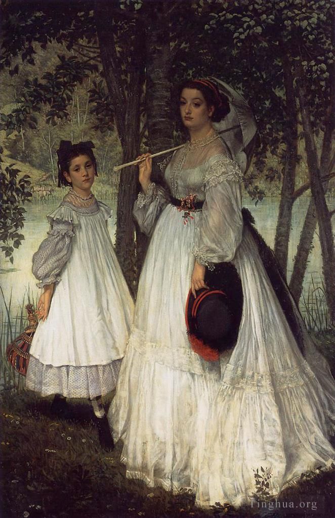 James Tissot Oil Painting - The Two Sisters Portrait
