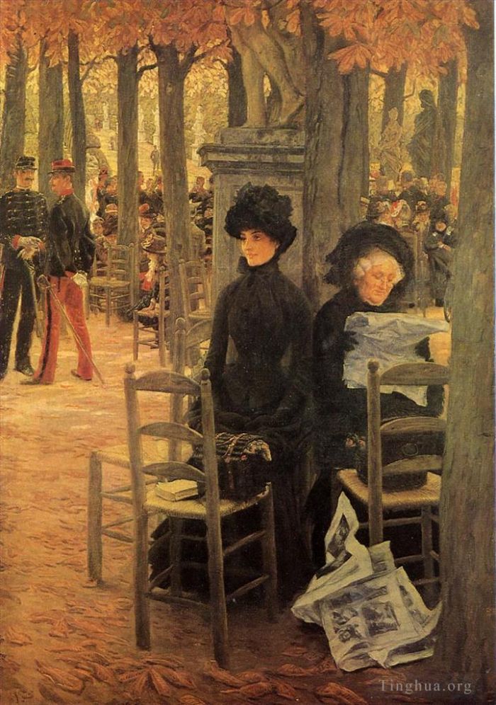 James Tissot Oil Painting - Without a Dowry aka Sunday in the Luxembourg Gardens