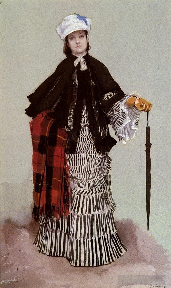 James Tissot Various Paintings - A Lady In A Black And White Dress