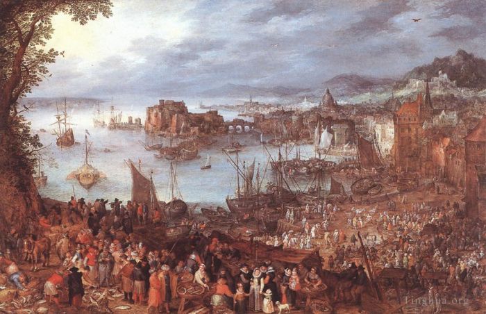 Jan Brueghel the Elder Oil Painting - Great Fish Market