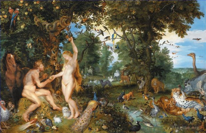 Jan Brueghel the Elder Oil Painting - Het aards paradijs met de zondeval van Adam en Eva