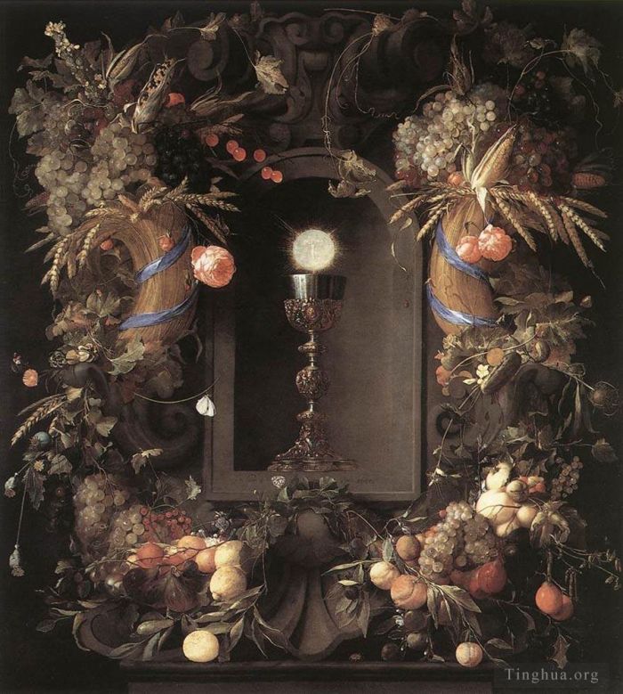 Jan Davidsz de Heem Oil Painting - Eucharist In Fruit Wreath