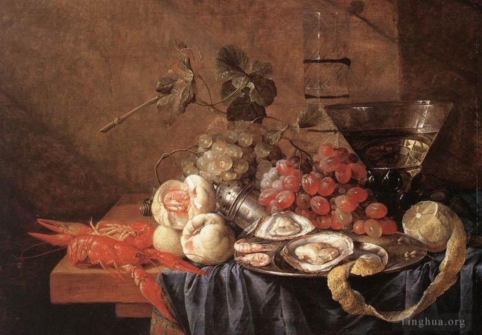 Jan Davidsz de Heem Oil Painting - Fruits And Pieces Of Sea