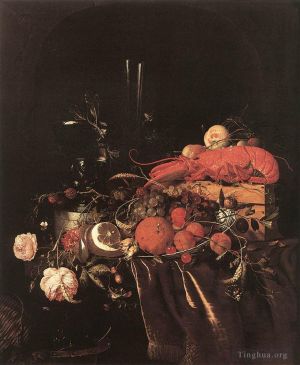 Artist Jan Davidsz de Heem's Work - Still Life With Fruit Flowers Glasses And Lobster Jan Davidsz de Heem