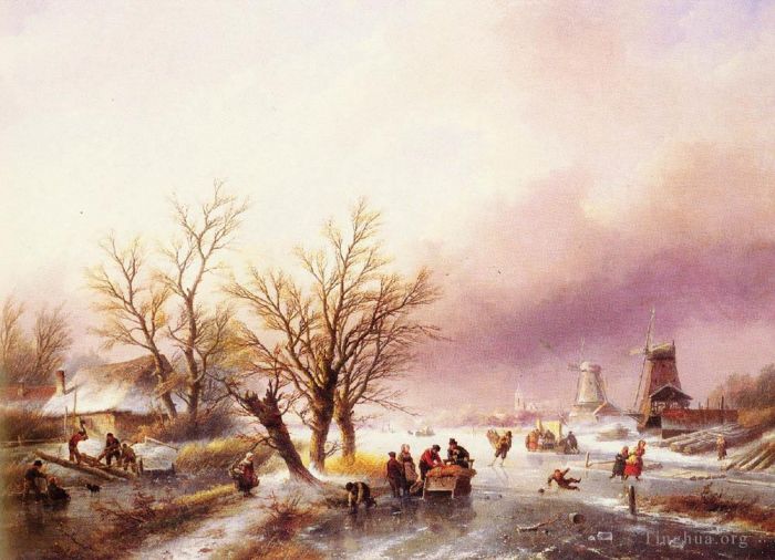 Jan Jacob Coenraad Spohler Oil Painting - A Winter Landscape Jan Jacob Coenraad Spohler