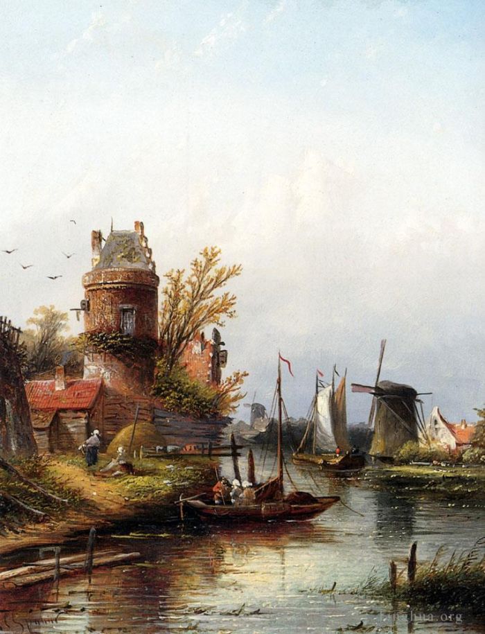 Jan Jacob Coenraad Spohler Oil Painting - Vue De Buiksloot Pres D Amsterdam