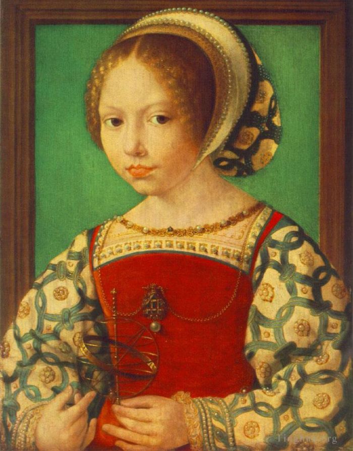 Jan Gossaert Oil Painting - Young Girl with Astronomic Instrument