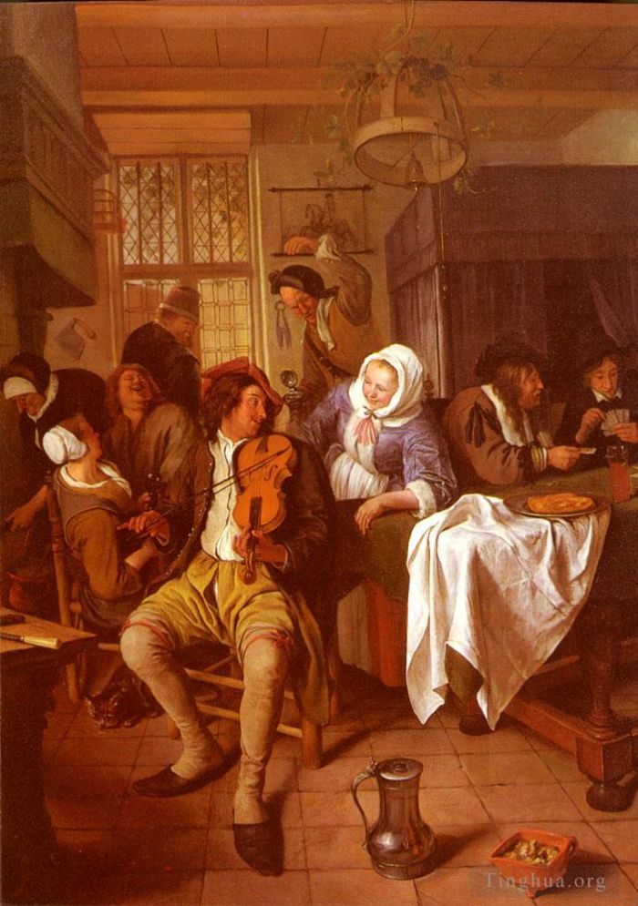 Jan Havickszoon Steen Oil Painting - Interior Of A Tavern