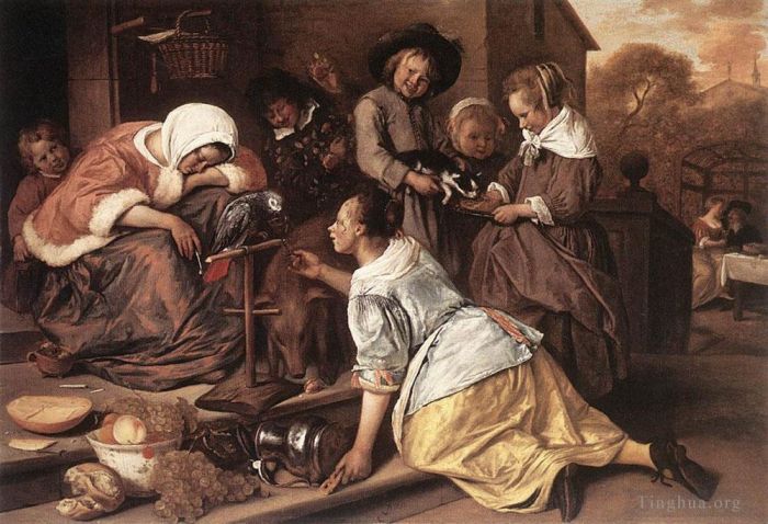 Jan Havickszoon Steen Oil Painting - The Effects Of Intemperance