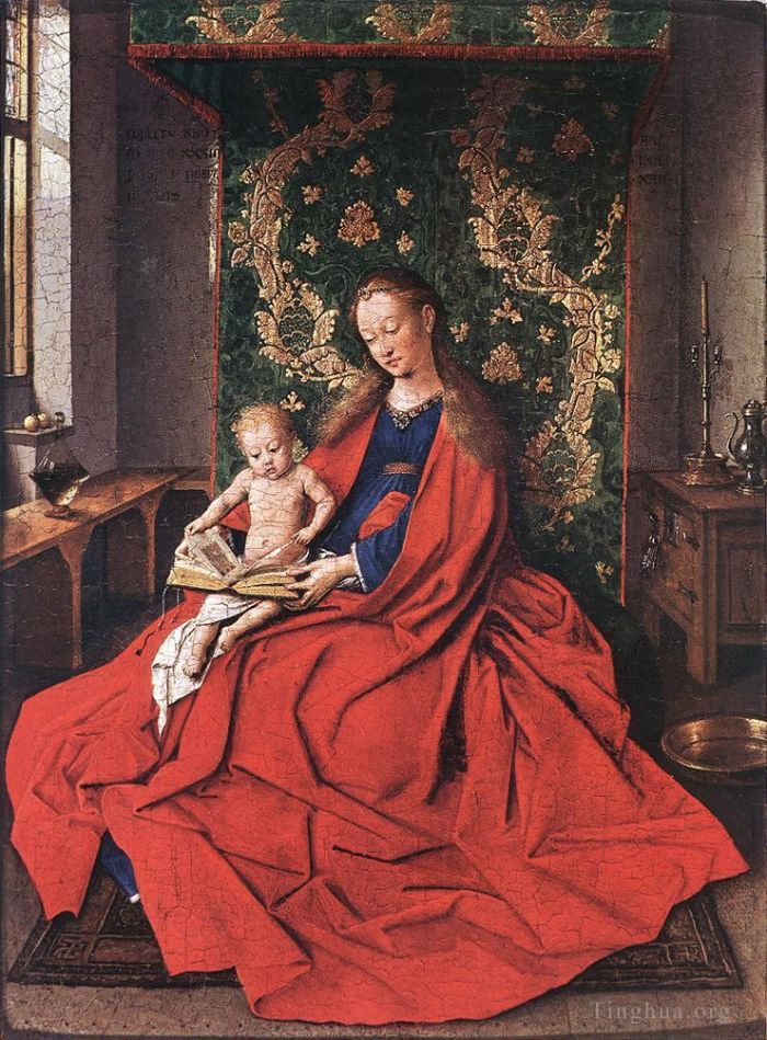 Jan van Eyck Oil Painting - Madonna with the Child Reading