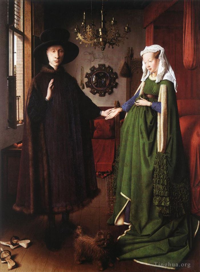 Jan van Eyck Oil Painting - The Arnolfini Portrait (The Arnolfini Wedding or The Arnolfini Marriage or the Portrait of Giovanni Arnolfini and his Wife)