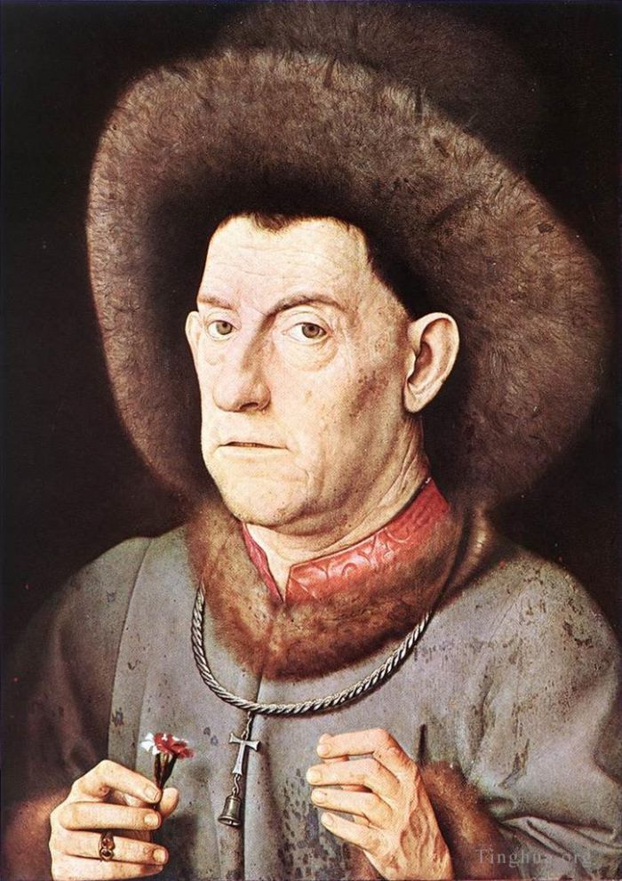 Jan van Eyck Oil Painting - Portrait of a Man with Carnation