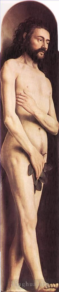 Jan van Eyck Oil Painting - The Ghent Altarpiece Adam