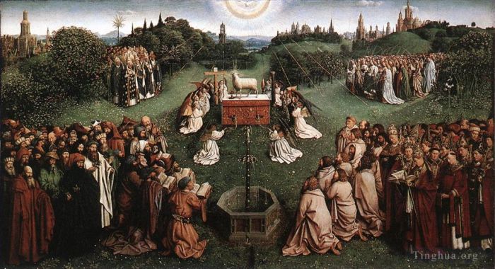 Jan van Eyck Oil Painting - The Ghent Altarpiece Adoration of the Lamb