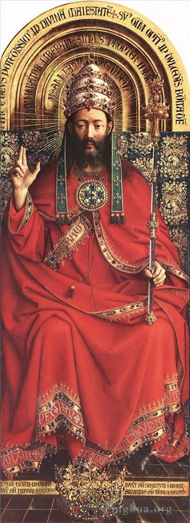 Jan van Eyck Oil Painting - The Ghent Altarpiece God Almighty
