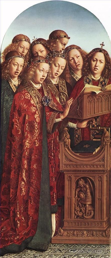 Jan van Eyck Oil Painting - The Ghent Altarpiece Singing Angels