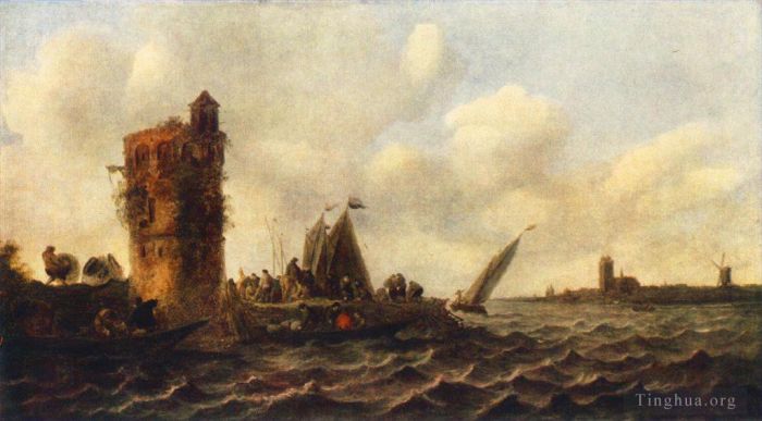 Jan Josephszoon van Goyen Oil Painting - A View on the Maas near Dordrecht