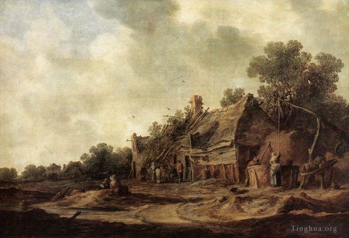 Jan Josephszoon van Goyen Oil Painting - Peasant Huts with a Sweep Well