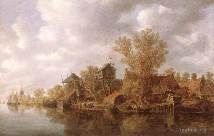Jan Josephszoon van Goyen Oil Painting - Village at the River