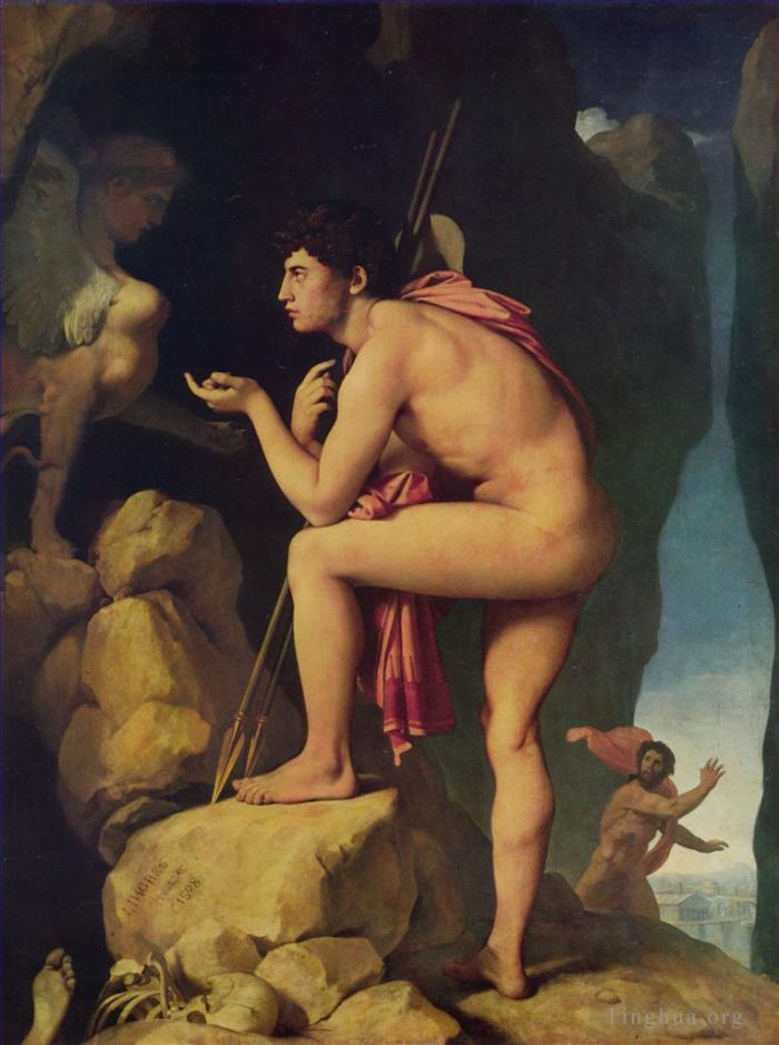 Jean-Auguste-Dominique Ingres Oil Painting - Oedipus and the Sphinx
