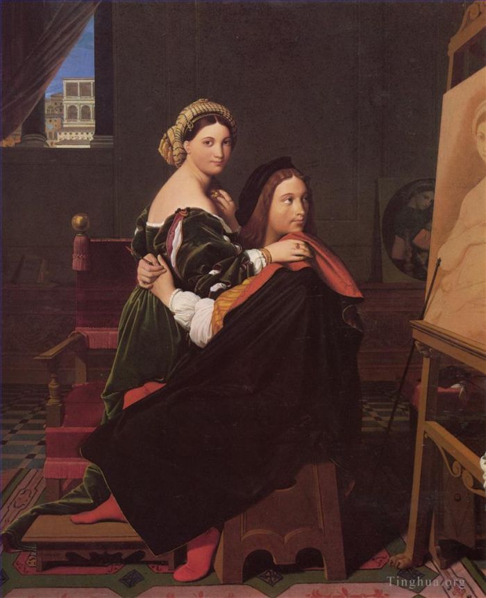 Jean-Auguste-Dominique Ingres Oil Painting - Raphael and the Fornarina