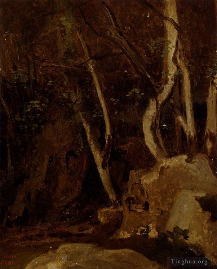 Jean-Baptiste-Camille Corot Oil Painting - A Civita Castellana Rochers Boises