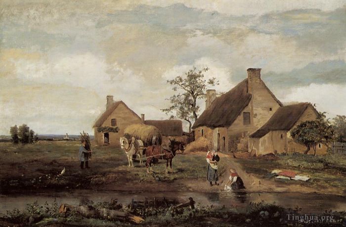Jean-Baptiste-Camille Corot Oil Painting - A Farm in the Nievre
