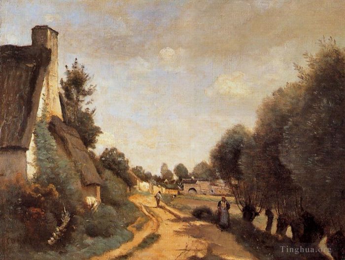 Jean-Baptiste-Camille Corot Oil Painting - A Road near Arras