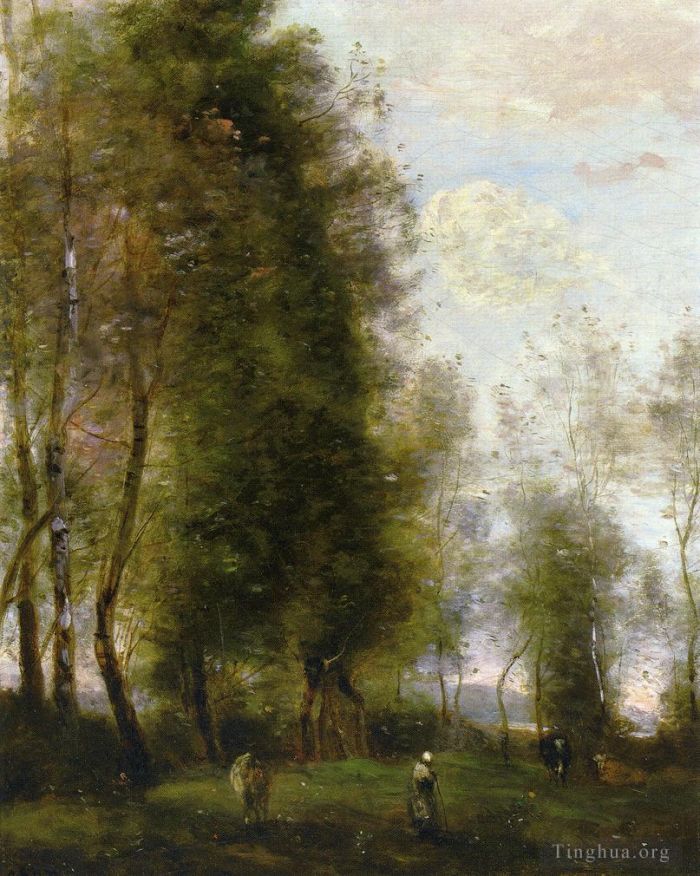 Jean-Baptiste-Camille Corot Oil Painting - A Shady Resting Place aka Le Dormoir