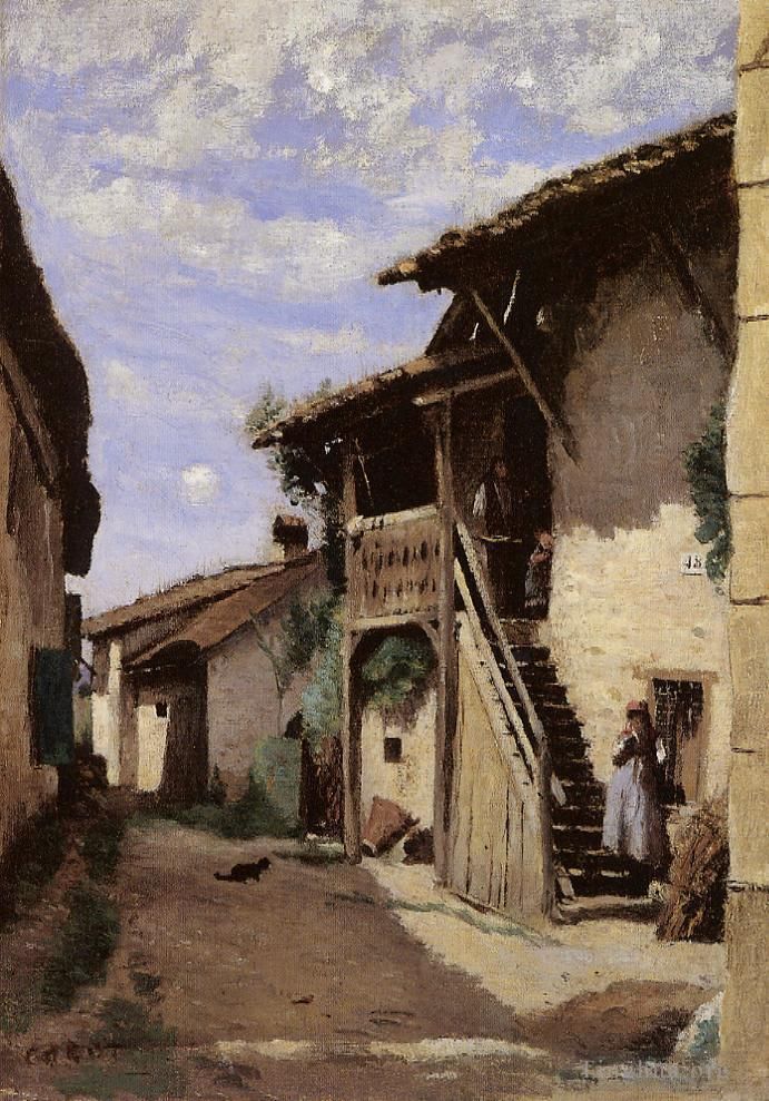 Jean-Baptiste-Camille Corot Oil Painting - A Village Steeet Dardagny