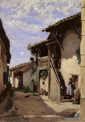 Artist Jean-Baptiste-Camille Corot's Work - A Village Steeet Dardagny