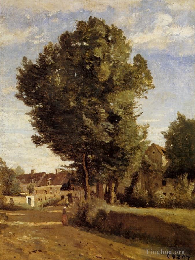 Jean-Baptiste-Camille Corot Oil Painting - A Village near Beauvais
