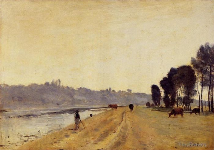 Jean-Baptiste-Camille Corot Oil Painting - Banks of a River