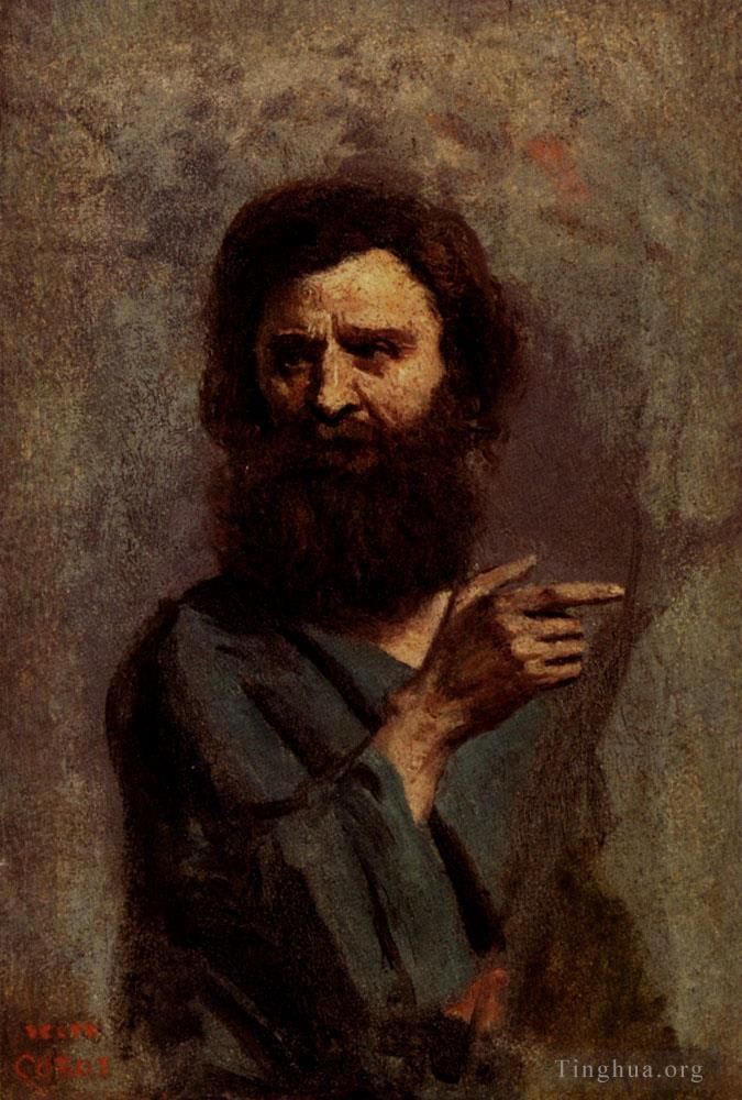 Jean-Baptiste-Camille Corot Oil Painting - Corot Head Of Bearded Man