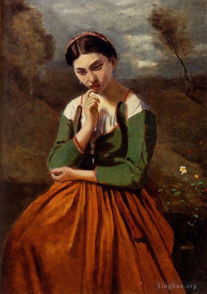 Jean-Baptiste-Camille Corot Oil Painting - Corot La Meditation