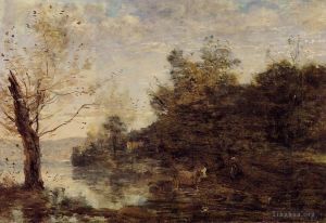 Artist Jean-Baptiste-Camille Corot's Work - Cowherd by the Water