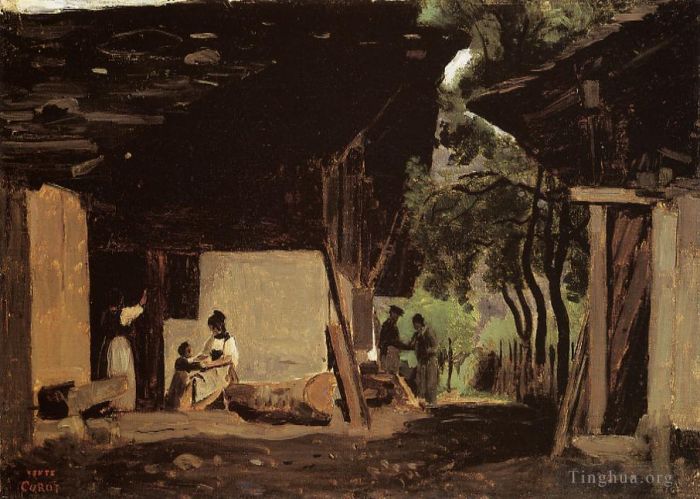 Jean-Baptiste-Camille Corot Oil Painting - Entrance to a Chalet in the Bernese Oberland