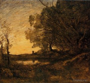 Artist Jean-Baptiste-Camille Corot's Work - Evening Distant Tower