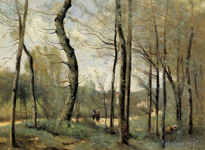 Jean-Baptiste-Camille Corot Oil Painting - First Leaves near Nantes