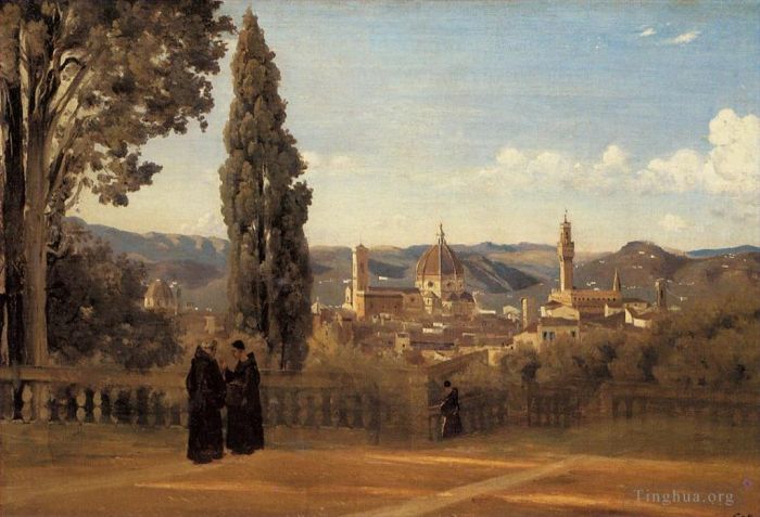 Jean-Baptiste-Camille Corot Oil Painting - Florence The Boboli Gardens