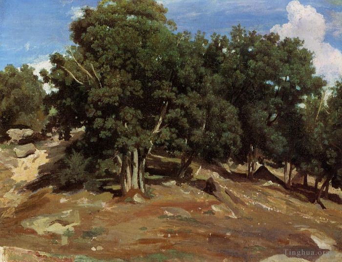 Jean-Baptiste-Camille Corot Oil Painting - Fontainebleau Black Oaks of Bas Breau