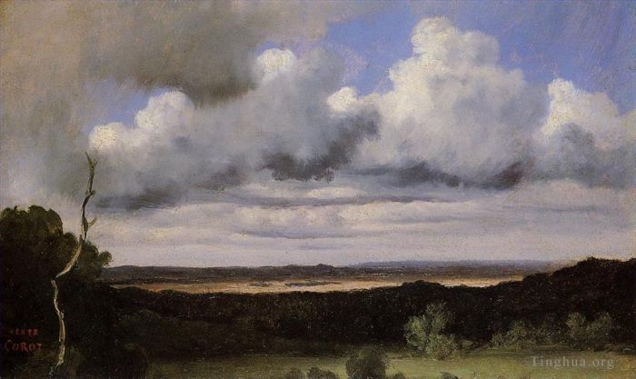 Jean-Baptiste-Camille Corot Oil Painting - Fontainebleau Storm over the Plains