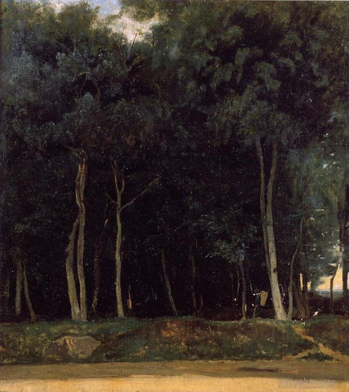 Jean-Baptiste-Camille Corot Oil Painting - Fontainebleau the Bas Breau Road