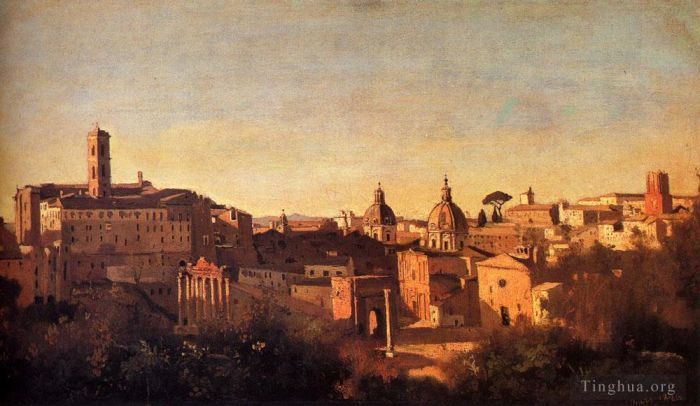 Jean-Baptiste-Camille Corot Oil Painting - Forum Viewed From The Farnese Gardens