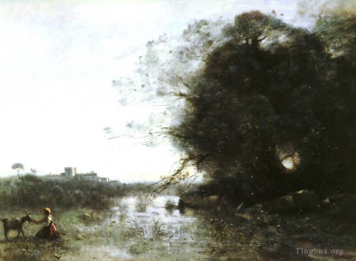 Jean-Baptiste-Camille Corot Oil Painting - French Le Marais Au Grand Arbre