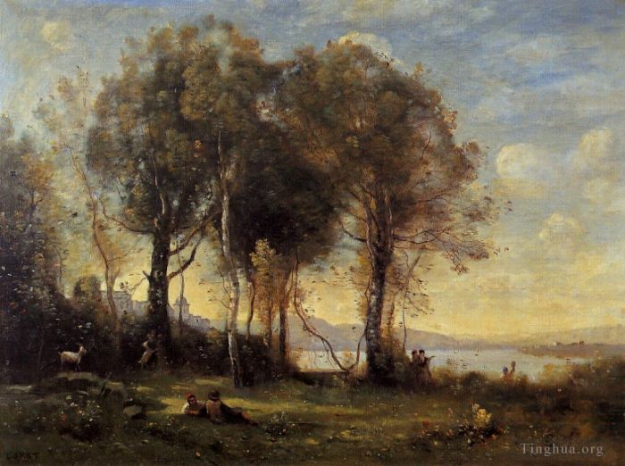 Jean-Baptiste-Camille Corot Oil Painting - Goatherds on the Borromean Islands