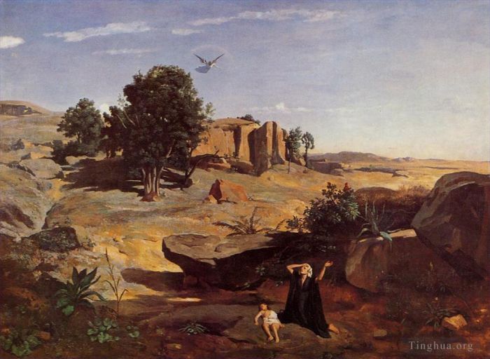 Jean-Baptiste-Camille Corot Oil Painting - Hagar in the Wilderness