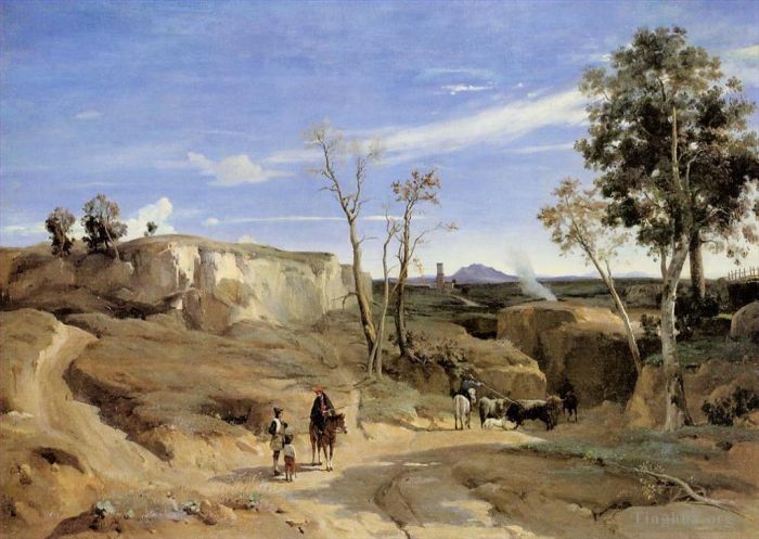 Jean-Baptiste-Camille Corot Oil Painting - La Cervara the Roman Countryside